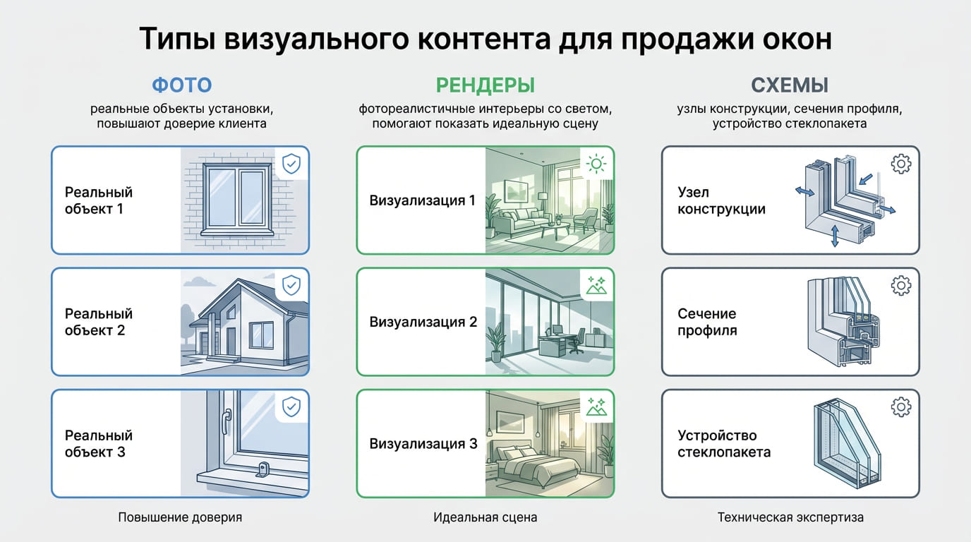 типы визуального контента для продажи окон
